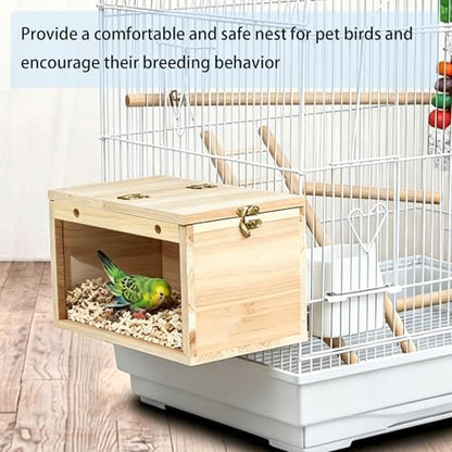 Tfwadmx Parakeet Nesting Box, Transparent Bird Nest Breeding Box, Wood Parrot Nest Box with Perch Bird Cage House for Cockatiel Lovebirds Budgie Canary Finch(S) - color: S