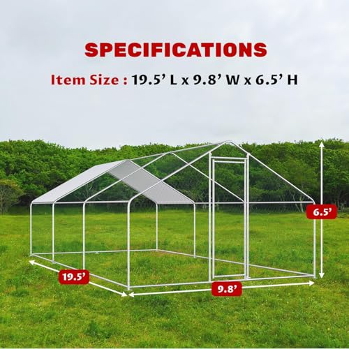 Large Chicken Coop Walk-in Metal Poultry Chicken Run Pen Rabbits Habitat House Spire Shaped Coop with Waterproof and Anti-UV Cover for Outdoor Backyard Farm Use(Steeple 3 Room) - size: 234"L x 118"W x 78"H