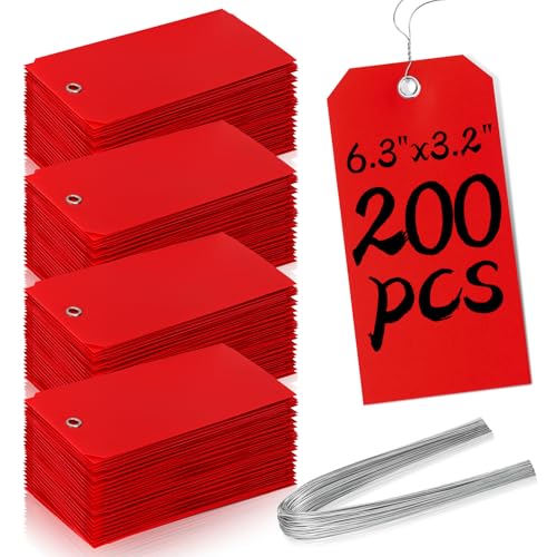 200 Waterproof Writable Plastic Hang Tags - 6 1/4 x 3 1/8, Red - color: Red