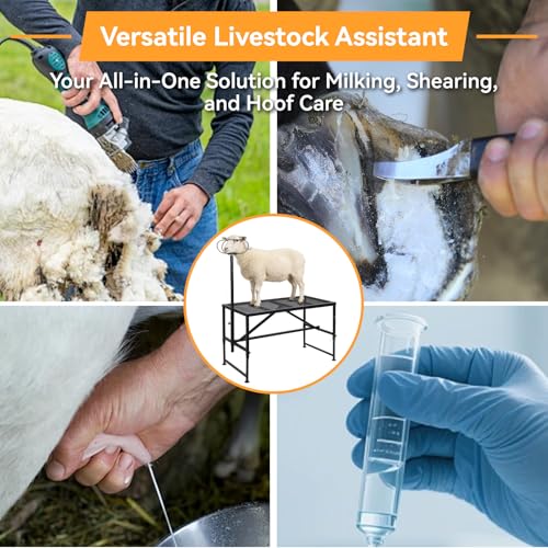 Goat Milking Stand for Trimming Hooves, 47x23" Heavy Duty Metal Sheep Stand & Livestock Shearing Platform with Headpiece, Rust-Resistant Farm Equipment for Washing, Grooming & Milking