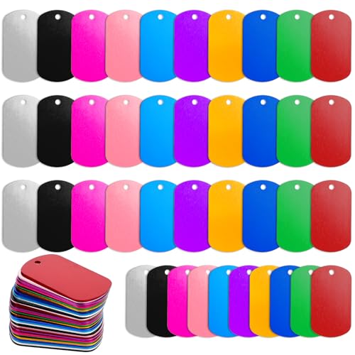 100 Pcs Aluminum Dog Tags Blanks, Militarys Dogs Tags Set Including Rectangle Blank Labels Metal Stamping Label for DIY Decorative Craft Laser Engraving Keychain Blank Dog Tag(Multicolor)