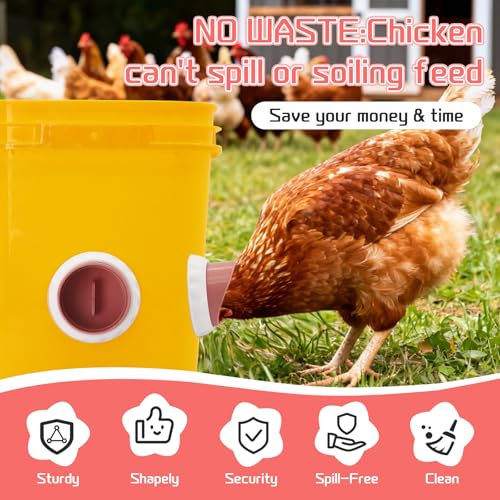DIY Chicken Feeders 4 Ports Pink No Waste | Automatic Rain Proof, Poultry Feeder Kit, Includes 1 Hole Saw, for Buckets Barrels Bins Troughs - color: Pink
