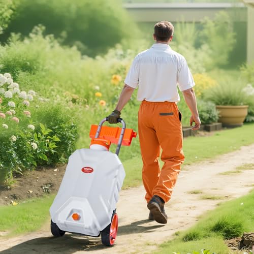 VEVOR Battery-Powered Sprayer with Wheeled Cart, 10 Gallons Electric Weed Sprayer, Adjustable 0-80 PSI, Yard Lawn Sprayers with Wheels, 5 Nozzles & 98ft Hose, 3-6H Spray Time, for Weeding, Cleaning - size: 10 Gal