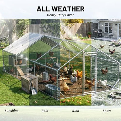 Metal Chicken Coop 20x10x6.56ft Extra Large Walk-in Poultry Cage for 15-30 Chickens Chicken Run Hen Rabbit Duck House with Waterproof Cover for Outdoor Farm Use - size: 240.0"L x 120.0"W x 78.7"H