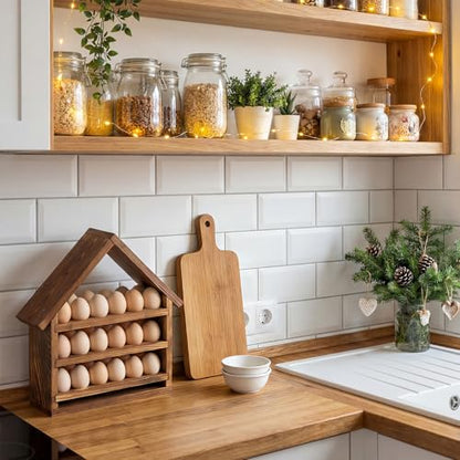 Remerry Wooden Egg Holder Countertop 3 Tier House Shape Fresh Egg Storage Pull out Eggs Racks Basket for Home Craft Room Farmhouse Kitchen Counter Organizer(36 Hole,No Door,Brown) - style: No Door