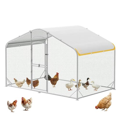 Large Metal Chicken Coop with Run, 6.3FT Walk-in Chicken Run for Yard with Waterproof & Anti-UV Cover, Spire Roof Outdoor Poultry Cage for Chickens Ducks Rabbits Backyard Farm