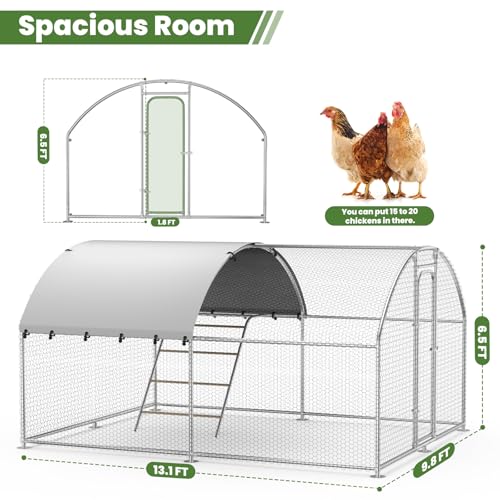 Large Chicken Coop with Roosting Perch, Waterproof and UV-Resistant Cover, 10’W x 13.2’L x 6.4’H Outdoor Walk-in Cage Chicken Run for Yard Farm, Dome Roof - size: 13.1x9.9Ft