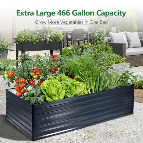 Galvalume Raised Garden Bed 8x4x1.95FT–3X Rust Resistant Aluminum-Zinc Steel,466 Gallon Extra Deep Metal Planter Box, Heavy Duty Outdoor Vegetable Garden Bed for Tomatoes, Potatoes & Root Crops - size: 8x4x1.95 FT (1 PC)