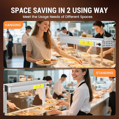 24-Inch Food Heat Lamp, 750W Commercial Food Warmer Hanging Overhead Infrared Strip Heater Catering Buffet Warmers Heat Lamp for Restaurant Parties Kitchen, 115V - size: 24 Inch