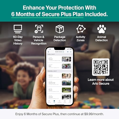 Arlo Essential Security Camera 2K (3rd Gen, 2025 Release) 5 Cam + 6 Months of Secure Plus Plan - Wireless Outdoor Camera, Battery Power, Person Recognition, Package Detection, Animated Preview, White - color: White, size: 5 Cameras, style: Battery Power