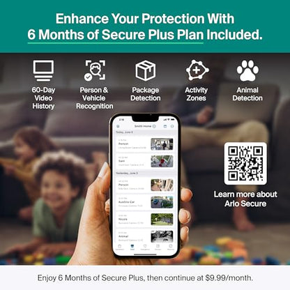 Arlo Essential Security Camera 2K (3rd Gen, 2025 Release) 5 Cam + 6 Months of Secure Plus Plan - Wireless Outdoor Camera, Battery Power, Person Recognition, Package Detection, Animated Preview, White - color: White, size: 5 Cameras, style: Battery Power