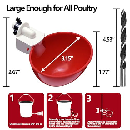 16pack Large Poultry Waterer Cups, Professional Chicken Water Cups for Poultry LANARP Float Style Gravity Chicken Watering System, Tee Fittings Poultry Waterer Suitable, with Mounting Hole Opener (16)