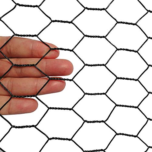 PVC Hexagonal Poultry Netting Chicken Wire 24" x50' x 1" Mesh 20GA Black - size: 24"x50'-1" 20GA