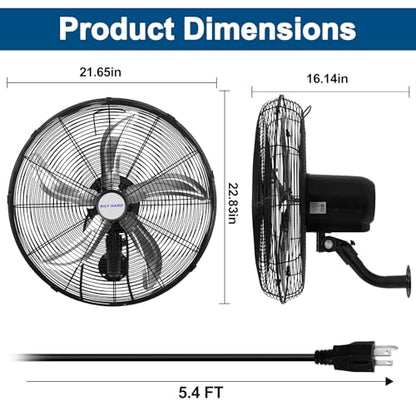 BILT HARD 20" Oscillating Wall Mount Fan, 3-Speed 5900 CFM High Velocity Wall Mounted Fan with Wired Remote, Heavy Duty Industrial Wall Fan for Commercial, Garage and Warehouse - size: 20 in.