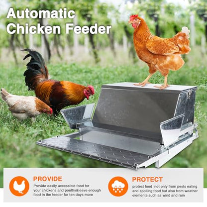 Chicken Feeder Galvanized 25Lbs Capacity Weatherproof Treadle Chicken Feeder Rodent Proof - size: 25Lbs Feeder