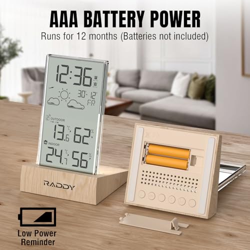 Raddy V5 Wireless Weather Station for Indoor Outdoor Thermometer Hygrometer, Battery Powered Temperature & Humidity Monitor with 5.0’’ LCD Display, Weather Forecast, Wireless Remote Sensor