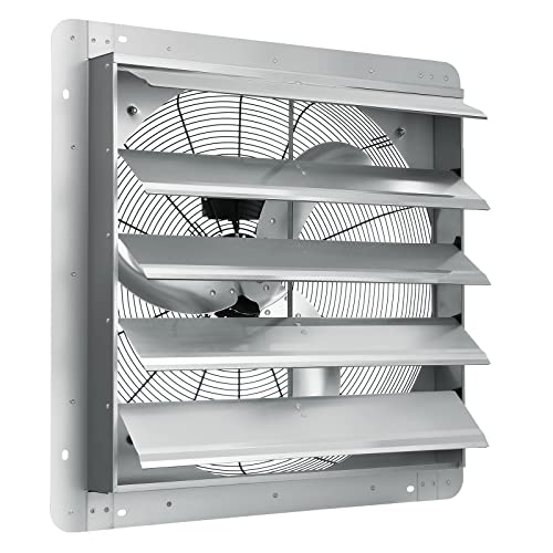 VEVOR 24'' Exhaust Fan, Wall Mounted Attic Fan with Variable Speed, 3320 CFM, Automatic Shutter, Ventilation and Cooling, Silver, Fan Only - size: 24 Inch