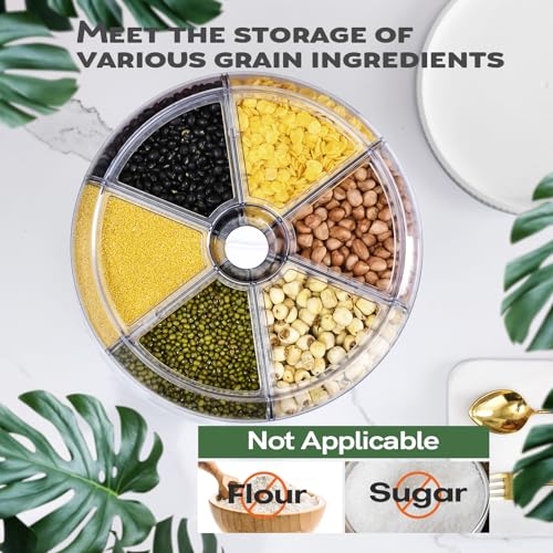 Grain Dispenser, 360° Rotating Storage Container, 6 Grid Food Dispenser with Storage Sealed Lid, Rice Dispenser for Grains, Beans, Rice, Peanut, Barley - size: M-WHITE