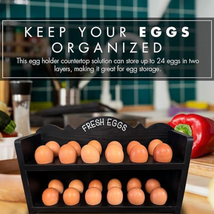 Black Premium Pine Wooden Egg Holder 2-Tier Durable 24-Egg Storage Solution Ideal for Modern and Rustic Kitchen Fresh Eggs - color: Black
