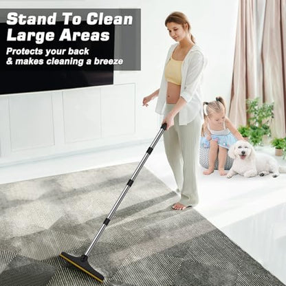 B-Land Carpet Rake for Pet Hair Removal, Reusable Pet Hair Remover with 60” Adjustable Long Handle, Carpet Scraper Broom Dog Cat Hair Remover Tool Fur Sweeper for Rugs, Mats - color: Black