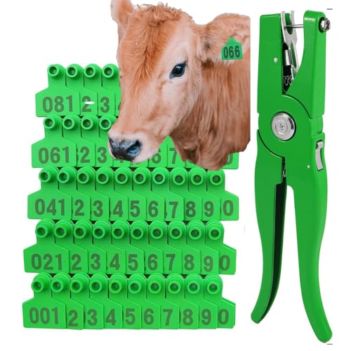 Numbered Plastic Livestock Cattle Ear Tags Livestock Tags Ear Tagger + Ear Tag Applicator Cow Cattle Pig Goat Sheep 1-100 Green (Green 101) - color: グリーン, size: 101