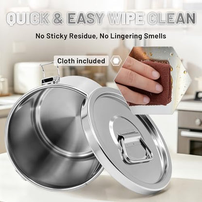 304 Stainless Steel Airtight Food Storage Container, 6L/1.59Gal Large Canister with Lock Clips & Lid, Heavy Duty Metal Bucket for Rice, Flour, Grain, Coffee Beans, Kitchen Pantry Jar - size: 6L