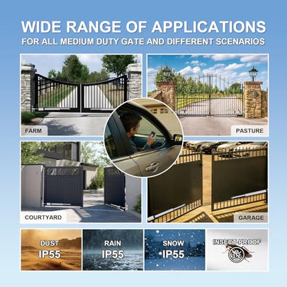 X X-HOUSE C05 Automatic Gate Opener with Solar Panel & Batteries for Light to Medium Duty Dual Swing Gates Up to 770lb per Arm Electric Gate Opener with 2 Remotes Complete Kit Solar Powered - size: 770lb Solar Dual Gate Opener