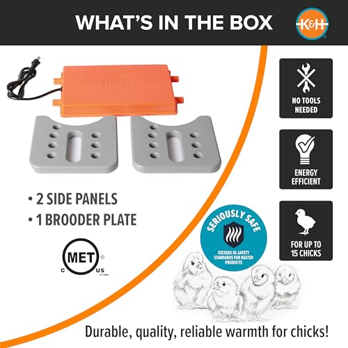 K&H Pet Products Chicken Brooder Heater for Chicks Ducklings, Adjustable Heating Plate for Brooder Boxes, Warms up to 15 Chicks, Chicken Coop Poultry Heating with Safety Light, Small 25 Watts - size: Small 13.5 X 8 X 8 Inches