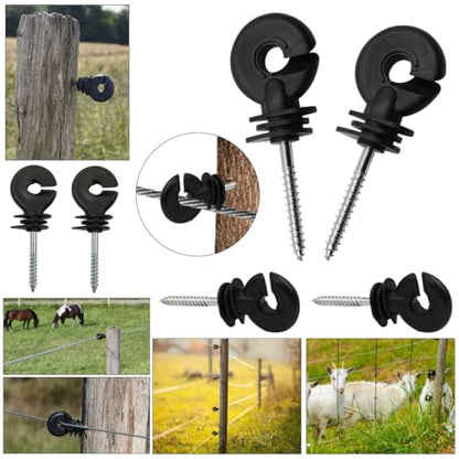 15 Pack Electric Fence Insulator Black Screw-in Nail Insulators Fence Post Insulator Ring Holder for Electric Fence Polywire Electric Fencing Aluminum Wire Poly Wires Garden Wooden Posts Stakes