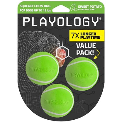 Playology Dog Toys | Squeaky Chew Ball for Dogs, Value 3-Pack | Sweet Potato Scented Small Dog Balls | Bouncy Floating Chew Toys for Fetch - size: Small (VALUE 3-Pack), style: Sweet Potato