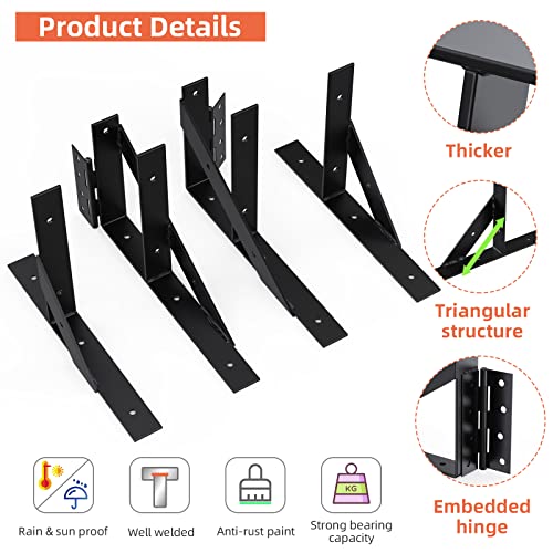 Gate Corner Brace Bracket Gate Kit for Wooden Fence Gate Hinges No Sag Frame Kit for Shed Doors, Driveway Gates, Corral Gates, Wood Windows (Black)
