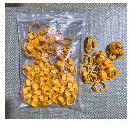 Aisoway 100 Pcs Poultry Identification Leg Rings Adjustable Clip-on Digital Label Buckle Bands Random Color for Chicken 100PC yellow - size: yellow