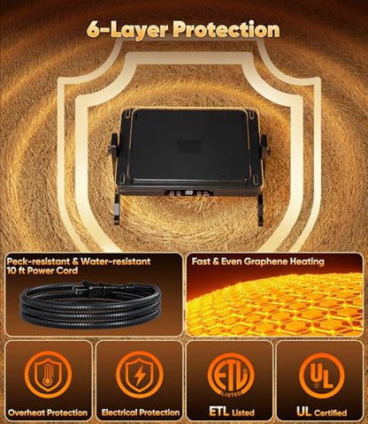 Smart Brooder Heating Plate, 2-in-1 Chicken Coop Heater & Chick Brooder, 200W Rapid Radiant Heat with Adjustable Temp 86~194℉ & Timer & Height & Angle, Peck-Resistant Power Cord, ETL/UL Certified Safe