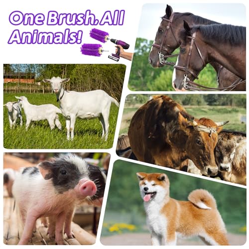 2 Pcs Mini Roto Brush for Livestock, Drill Brush Attachment for Stimulating Livestock Hair, Scratching Shedding Tool for Cattle Horse Sheep Goat Grooming (Purple)