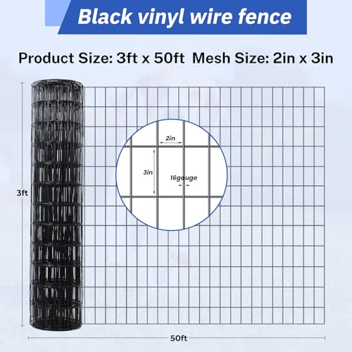 2×3in 36''×50' Welded Wire Mesh, Chicken Wire Mesh Metal Garden Plant Fencing, Black PVC Coated Raised Garden Bed Plant Supports Poultry Netting, Welded Fence Rabbit Cage - size: 2x3in 36inx50ft