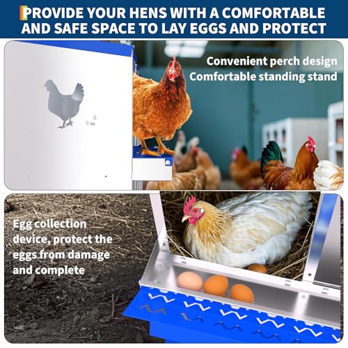6-Hole Galvanized Chicken Nesting Box, Roll Away Egg Collection, Rustproof Hen Laying Boxes with Legs, Ventilated & Easy Install, Premium Poultry Nest for Chicken Coop/Duck House + Fake Training Eggs - size: 6 Holes