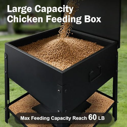 Metal Chicken Feeder No Waste, Large Capacity Poultry Feeder, Adjustable Galvanized Steel Chicken Coop Feeder with Lid and Handle