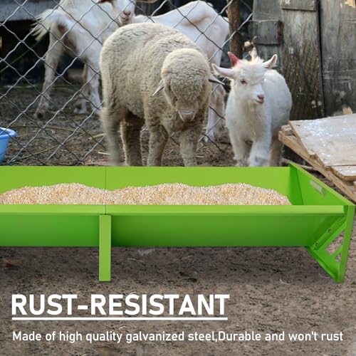 Goat Feeder, 22 Gal Metal Horse Trough Livestock Feeding Trough 55 inch Heavy-Duty Large Capacity Cattle Trough Galvanized Steel Livestock Feeder for Farms Alpacas Goats, Calves, Sheep, Deer