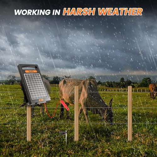 24 Hour Solar Electric Fence Charger, 10 Miles, Up to 10200v Output Range Electric Fence Charger, 0.18J Portable Energizer with Solar Panel for Livestock & Predator Protection - color: Black