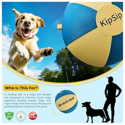 Herding Ball for Dogs – 18” Dog Training Ball with Handles for Medium & Large Breeds – Non-Chew Interactive Toy for Aussies, Heelers & Collies – Outdoor Exercise & Mental Stimulation Toy