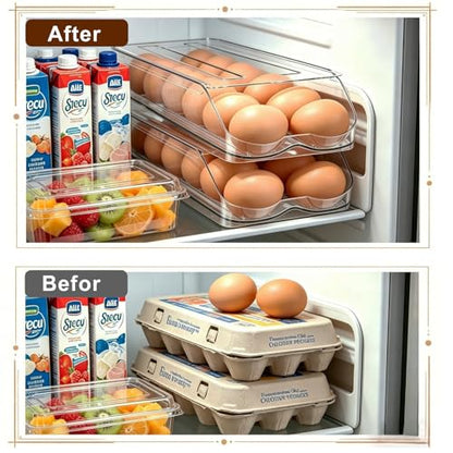 Egg Holder for Fridge,Automatic Rolling Egg Container for Refrigerator,2 Pack Clear Stackable 28-Count Egg Organizer with Lid, Fridge Organizers and Storage - size: Pack of 2