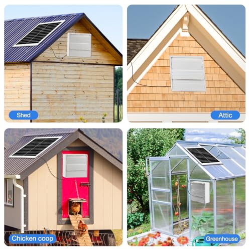 Fanspex Solar Exhaust Fan, Solar Powered Vent Fan Kit for Outside Greenhouse Shed Chicken Coop (10" Fan) - size: 10" Fan