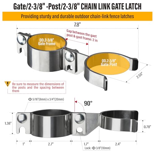 2-3/8" x 2-3/8" Chain Link Gate Latch Heavy Duty Stainless Steel Fence Gate Fork Latch Hardware with Padlock Hole 1pcs - color: 2-3/8"x2-3/8"