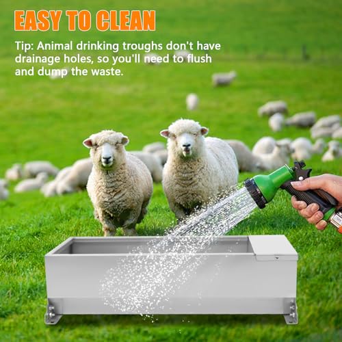 7.5L Water Trough for Livestock Self Filling Drinking Bowl with Float Valve & 3.28ft Hose 304 Stainless Steel Water Tank for Horse Goat Pig Cow Deer, Silver, Easy to Clean