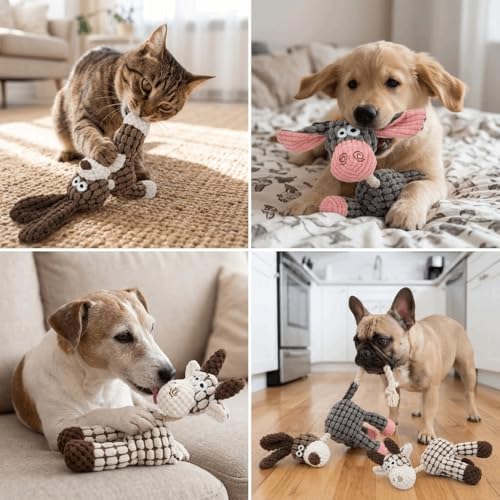 Pet Squeaky Chew Toy Interactive Durable Plush Dog Toy for Small Medium Large Breeds, Teeth Cleaning & Boredom Relief(Gray & Pink Donkey)