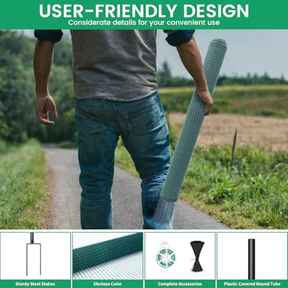 Non Electric Fence Netting 40" x164', Boundary Fence with Double Spiked Posts, Portable Poultry Fence All-Purpose Fencing for Dogs, Chickens, Ducks, Turkeys Suitable in Backyard, Garden, Farm