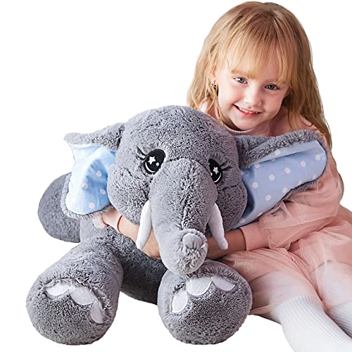 IKASA Giant Elephant Stuffed Animal Plush Toy,29" Large Big Jumbo Soft Toys, Huge Size Cute Plushy Fluffy Fat Plushie,Gifts for Kids Girls - style: Elephant