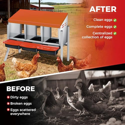 Chicken Nesting Boxes with Cleanable Pull-Out Trays, 3-Hole Wall Mount Roll Away Nest for Easy Cleaning & Egg Collection - size: 3 holes with legs