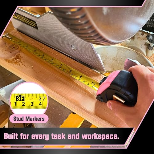 Bullseye Tape Measure 16 Foot | Pink | Premium-Quality Retractable Measuring Tape with Pause Buttons | Easy to Read Measurements in Standard & Metric - Centimeters & Inches