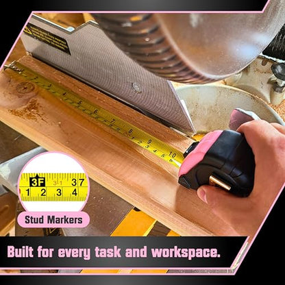 Bullseye Tape Measure 16 Foot | Pink | Premium-Quality Retractable Measuring Tape with Pause Buttons | Easy to Read Measurements in Standard & Metric - Centimeters & Inches